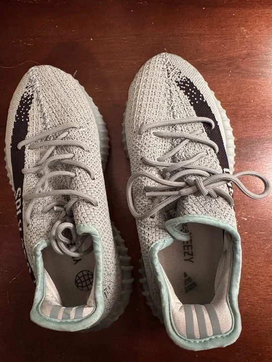 Light Mint & Black Yeezy Sneakers with Black Side Stripe - Picture 3 of 5